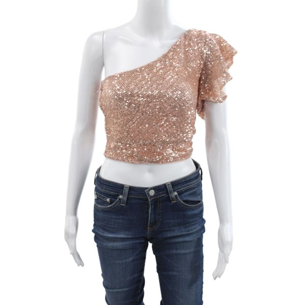 NBD Women Cropped One Shoulder Pink Blouse Zip Closure Sleeveless Size 2XS
